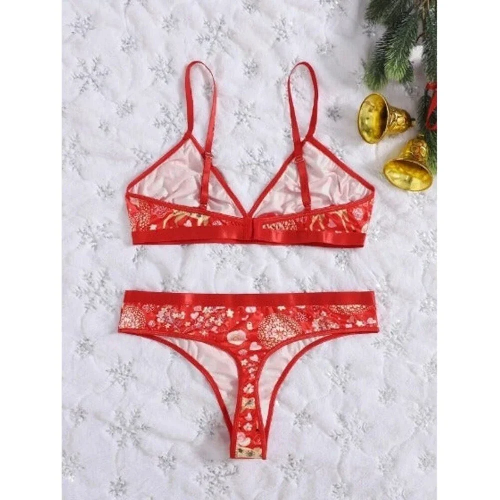 16 Plus (2X) Red Christmas Print 2 Piece Lingerie Set